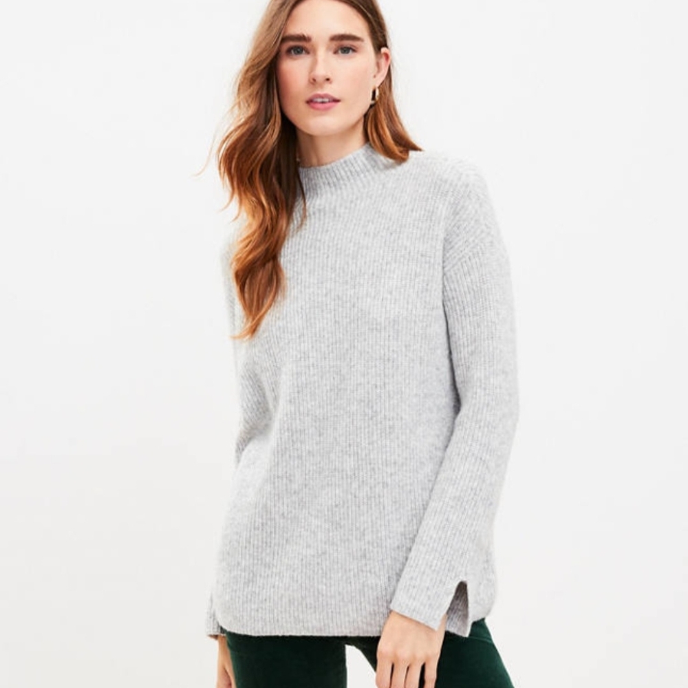 LOFT Knit Ribbed Mock Neck Sweater